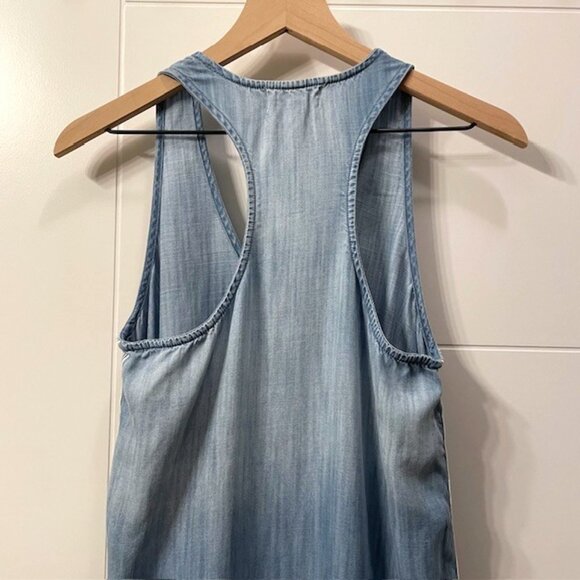 Bella Dahl Side Stripe Sleeveless Racerback Chambray Mini Dress Blue Small - Picture 11 of 16
